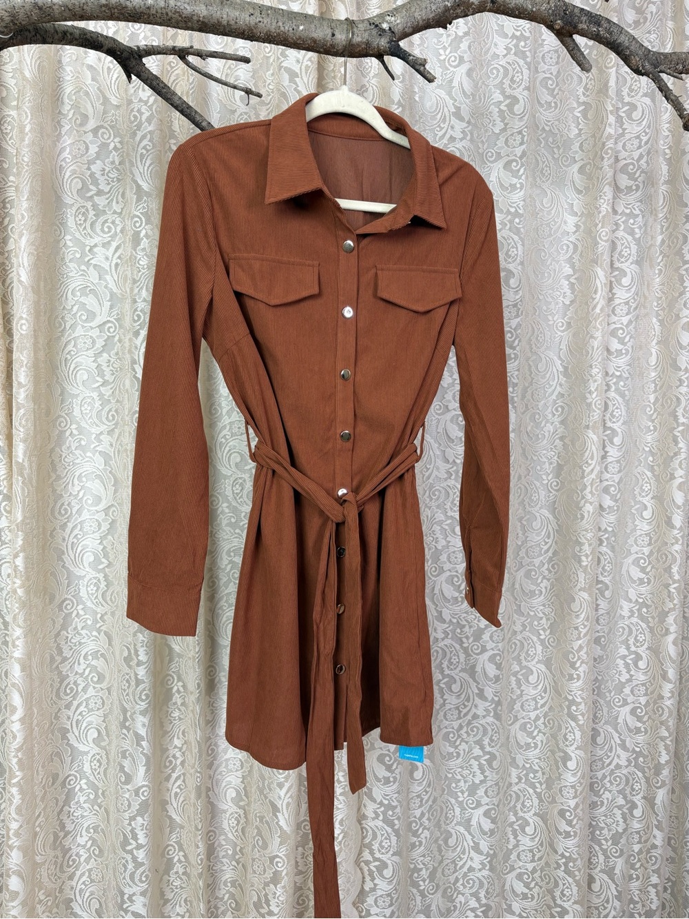 Corduroy 2026 Trend Mini Long-Sleeve Button-Front Shirt Dress